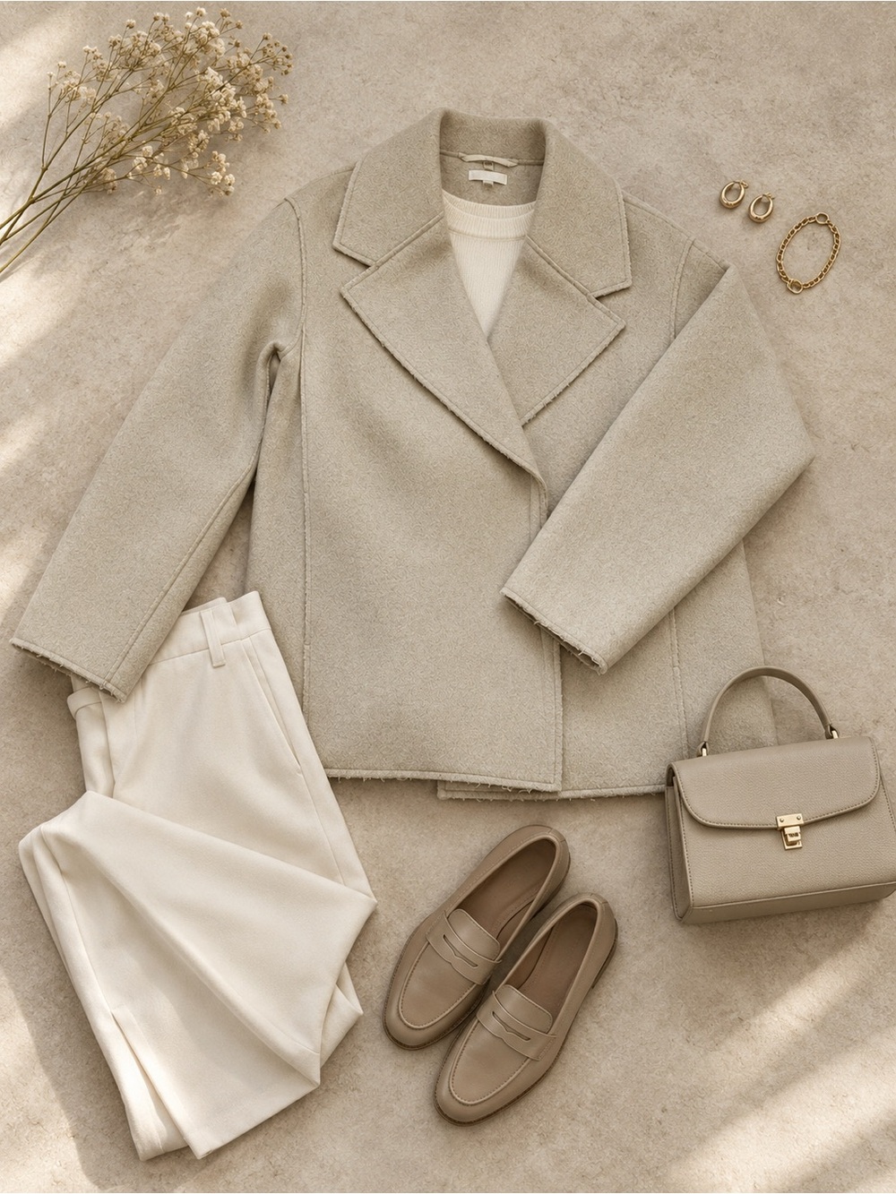 Wool-Blend Beige Peacoat Jacket - Women's Coat